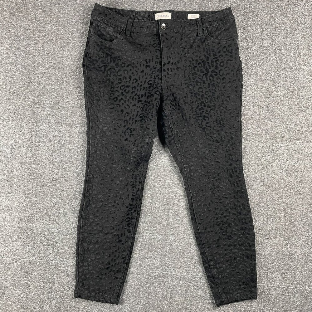 Code Bleu Chloe Pants Womens Size 16W Black Animal Print Velvet Casual Stretch